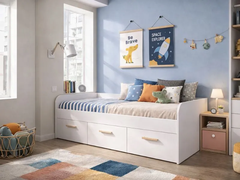 camas juveniles en azul y blanco barcelona